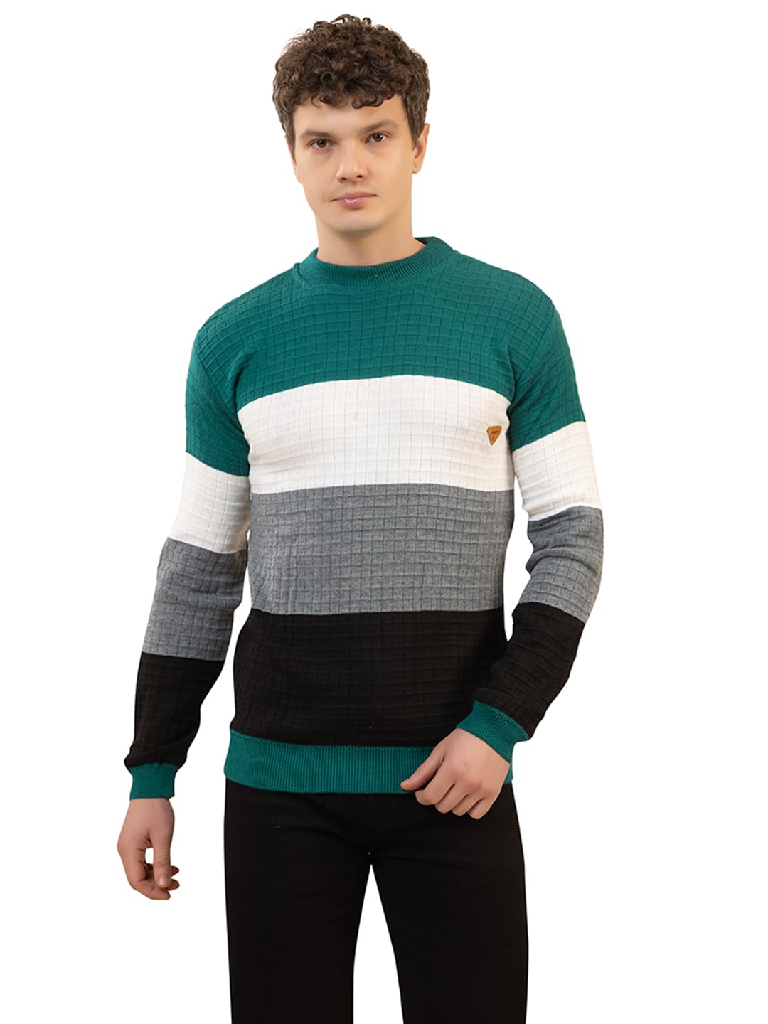 Men’s Color Block Winter Sweater | Trendy Warm Wool Blend Round Neck Pullover for Men | Soft Knitted Full Sleeve Casual Winterwear for Everyday Style-image-17