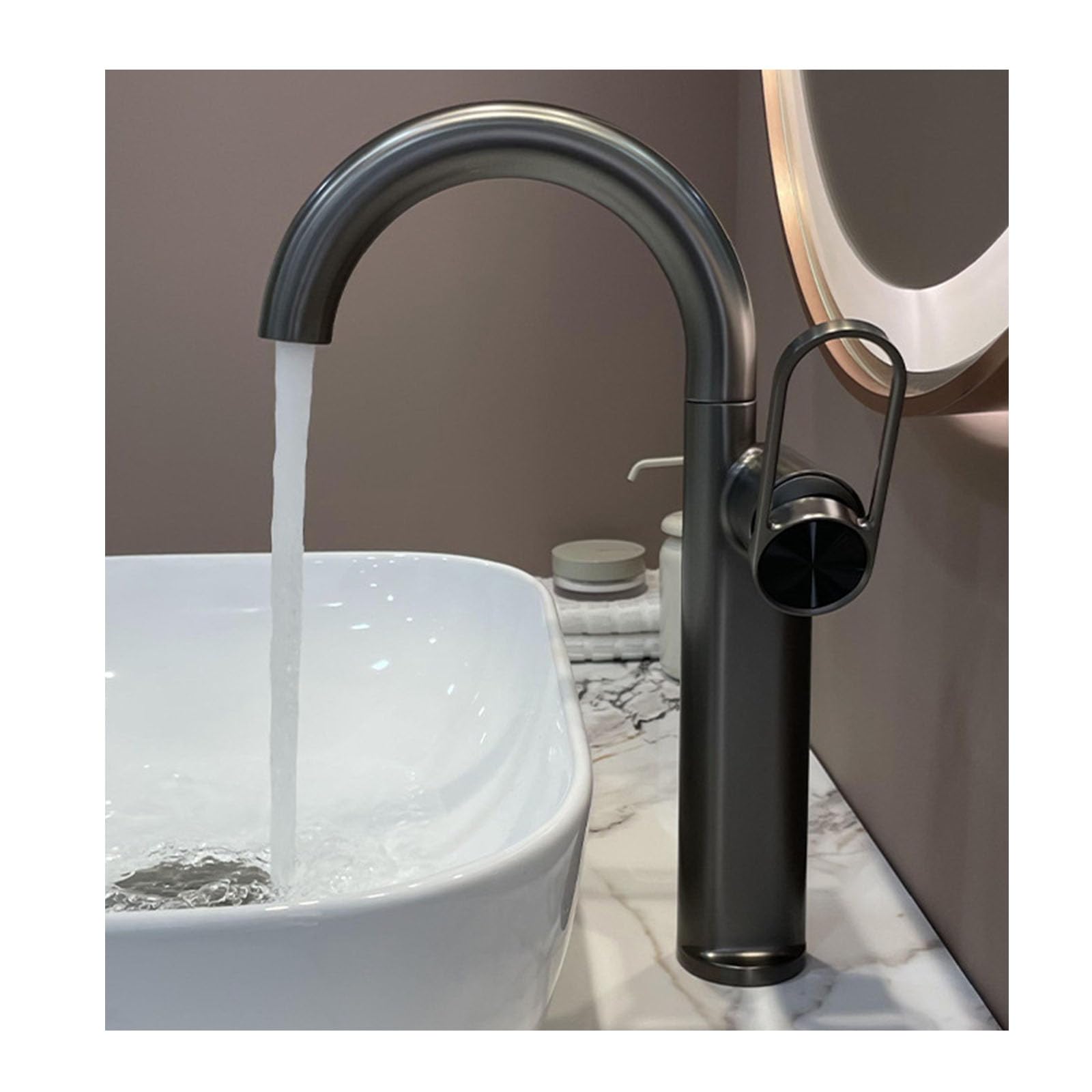Single Handle Vessel Sink Faucet with Swivel Spout for Hot and Cold Water in Bathroom