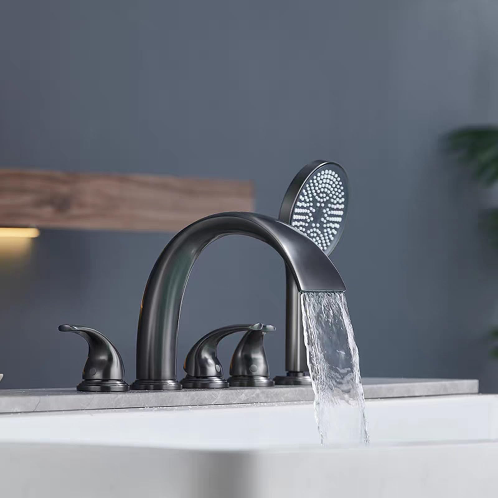 ZQFHSX Waterfall Bath Mixer Taps - 5 Hole Shower Tap, Brass-Chrome Plated Finish