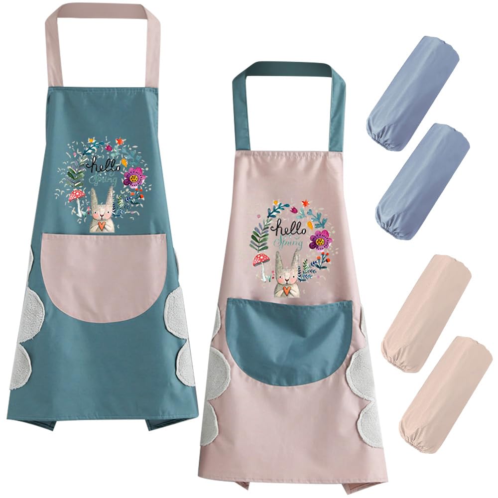 Delantal de Cocina PVC Impermeable para Adultos - Delantal de Pintura y Limpieza para Mujeres Con 2 Pares de Puños