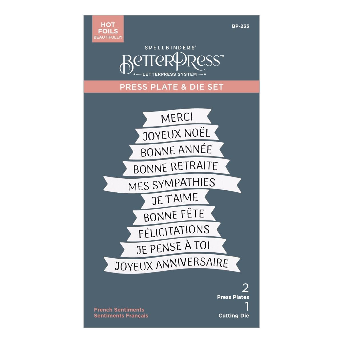BetterPress French Sentiments Spellbinders, grabe frases sin manchas 4