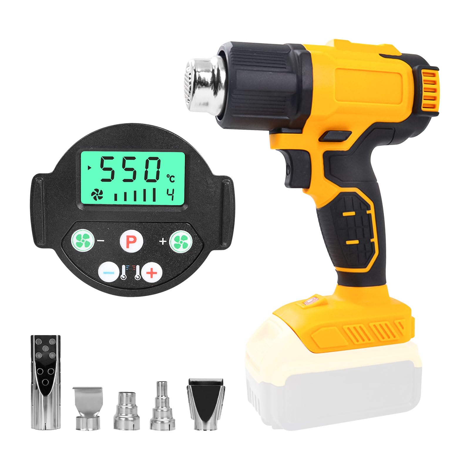 Pistola termica senza fili per batteria DeWalt da 20 V, pistola ad aria calda senza fili con 5 ugelli, 2 impostazioni di temperatura max 550 °C per tubi termoretraibili in vinile per fai da te