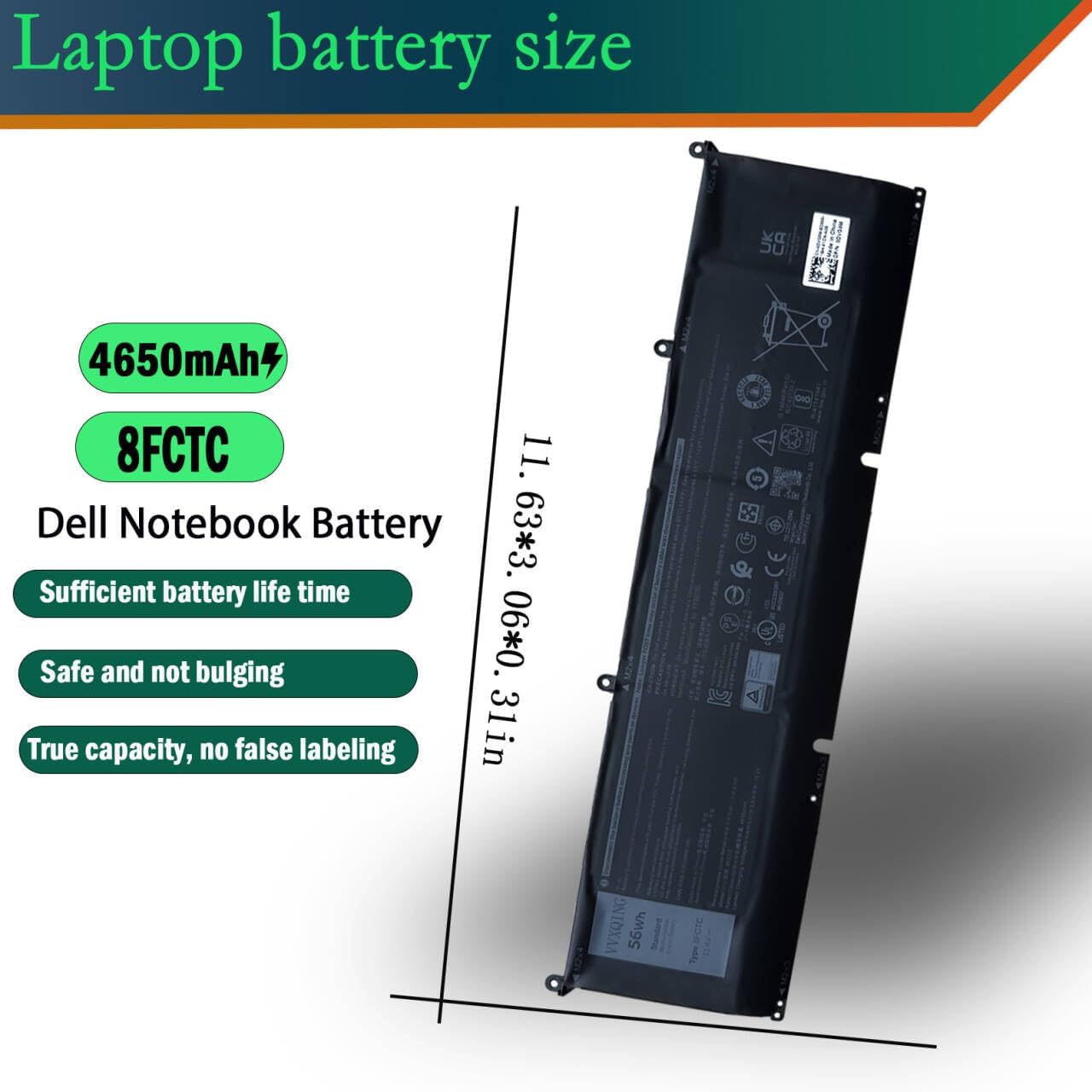 8FCTC 56Wh Battery Replacement for Dell Alienware M15 R3 R4 R5 R6 R7 M17 R3 R4 Precision 5550 5560 5570 XPS 15 9500 9510 9520 G15 5510 5520 Inspiron 7510 5620 7610 Vostro 7510 7620 Series