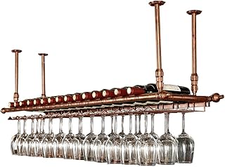 Stojaki na wino ścienne stojaki na wino metal żelazo półka do przechowywania w barze loft sześcian montowany na suficie wiszące kieliszki do wina szampana kieliszki stojak na butelki wina (kolor: Brąz, rozmiar: 120 × 30 cm)