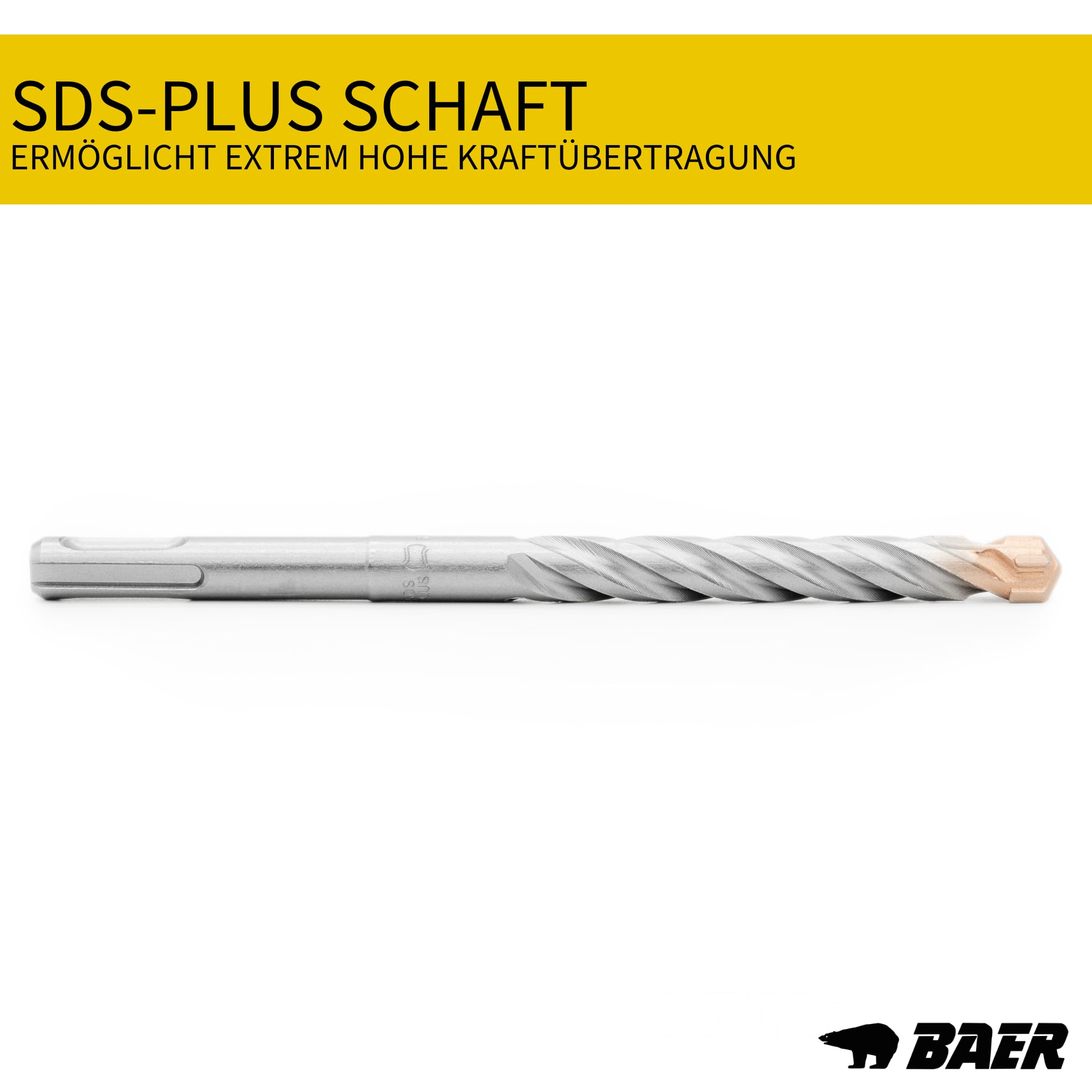 BAER Steinbohrer Set SDS-Plus (7 tlg.) 5-12mm - Hammerbohrer Set - Betonbohrerset - Betonbohrer lang - PGM-zertifizierte Bohrer - Granitbohrer