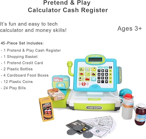 Miniatura 6 de FS Calculadora de juego de simulación de caja registradora de juguete como regalo preescolar para niños, juguete clásico con sonido, micrófono