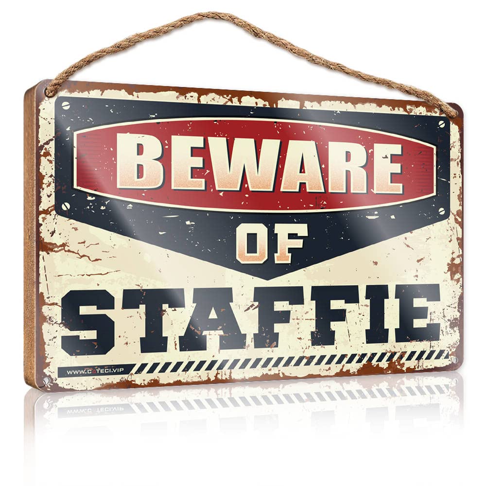 DTHA Funny Hanging Sign Beware Of Staffie Wooden Sign Funny Bedroom Decor Wood Hanging Sign Plaque(15X28CM)