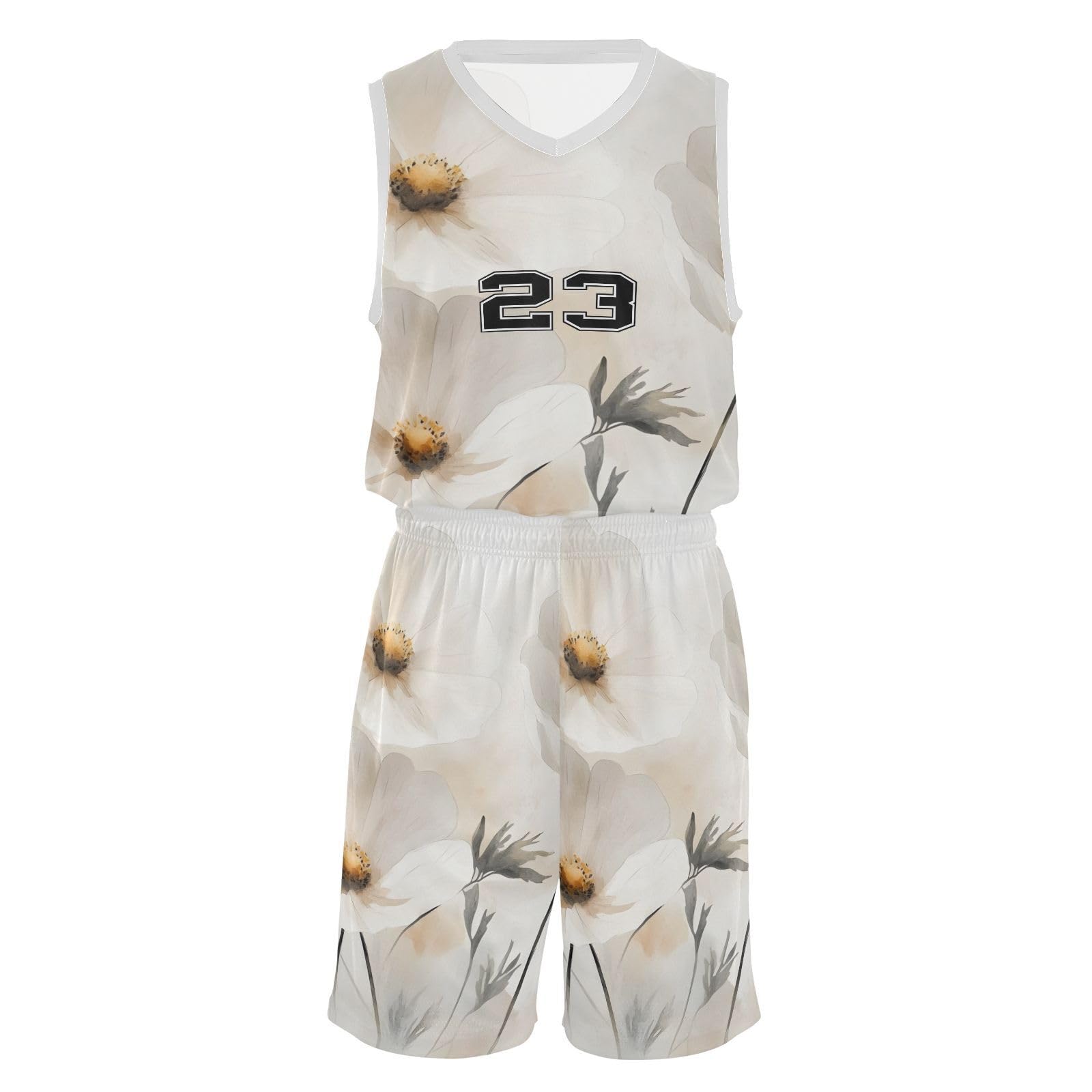 FLildon Watercolor White Flowers Boys Basketball Jersey Set Tank Top Shorts Tracksuit Sport Training Suit for Kids, S