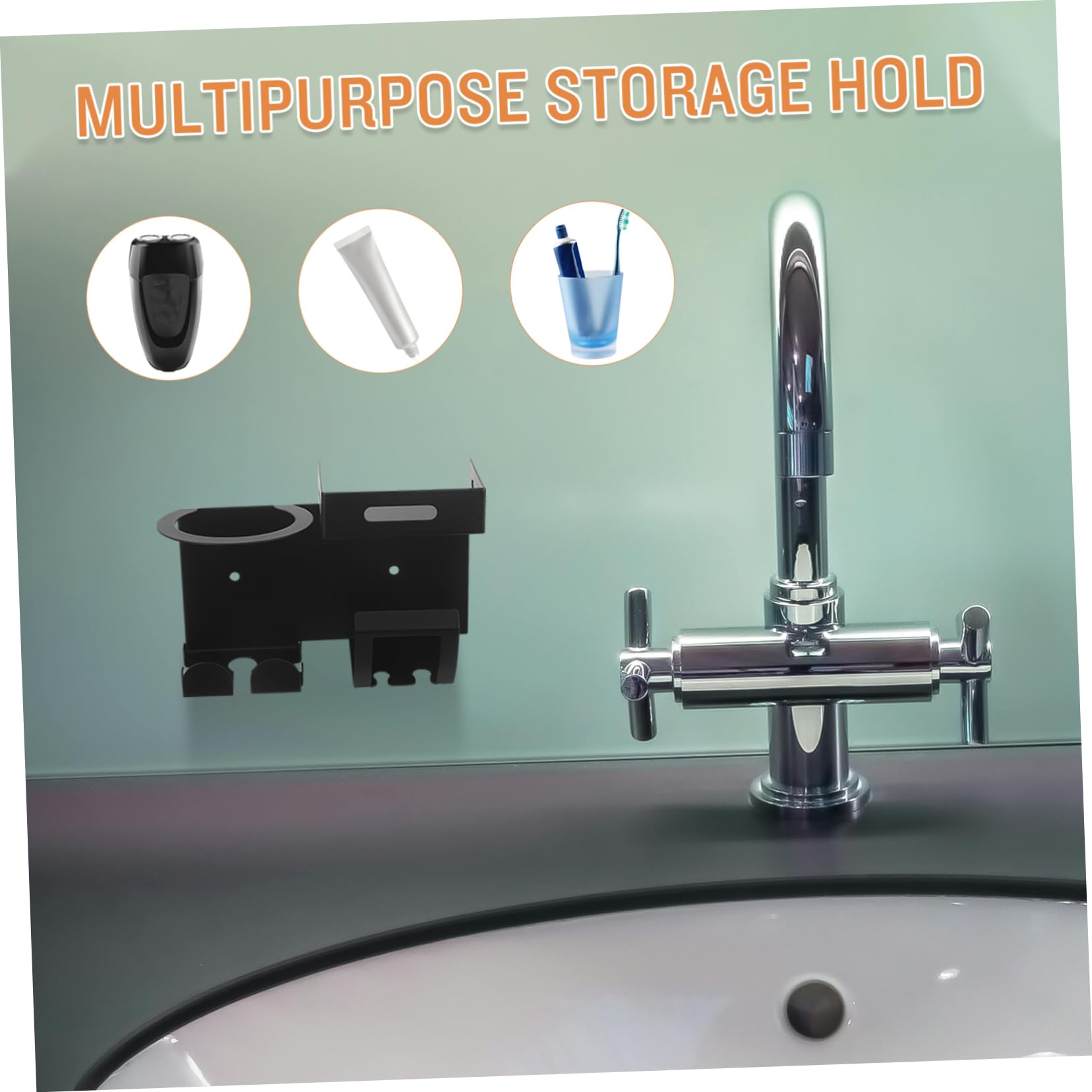 Portaspazzolino da bagno in acciaio inox nero e porta spazzolino elettrico, supporto per spazzolino da denti, dentifricio, rasoio e gancio per asciugacapelli, per il bagno per il massimo risparmio di