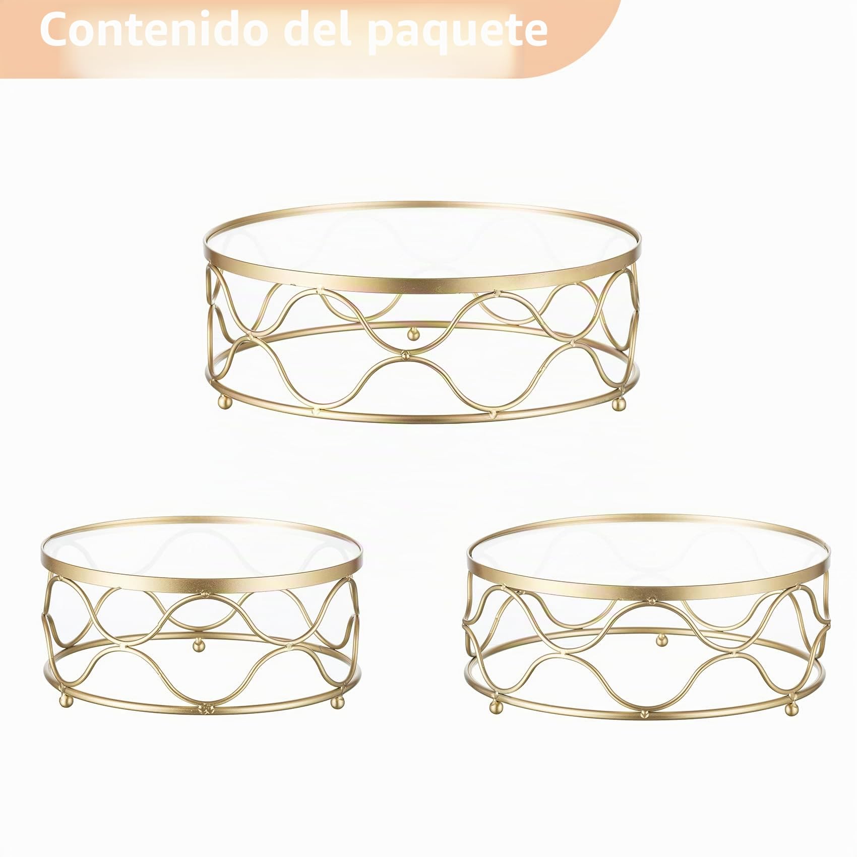 Nuptio Soporte de Torta de Oro Conjunto: 3 Piezas Redondas Cupcake Stands Boda Metal Postre Pantalla Tarde Té Taza Pasteles Bandeja para Bodas Fiesta Cumpleaños Navidad Cena Decoraciones de Mesa