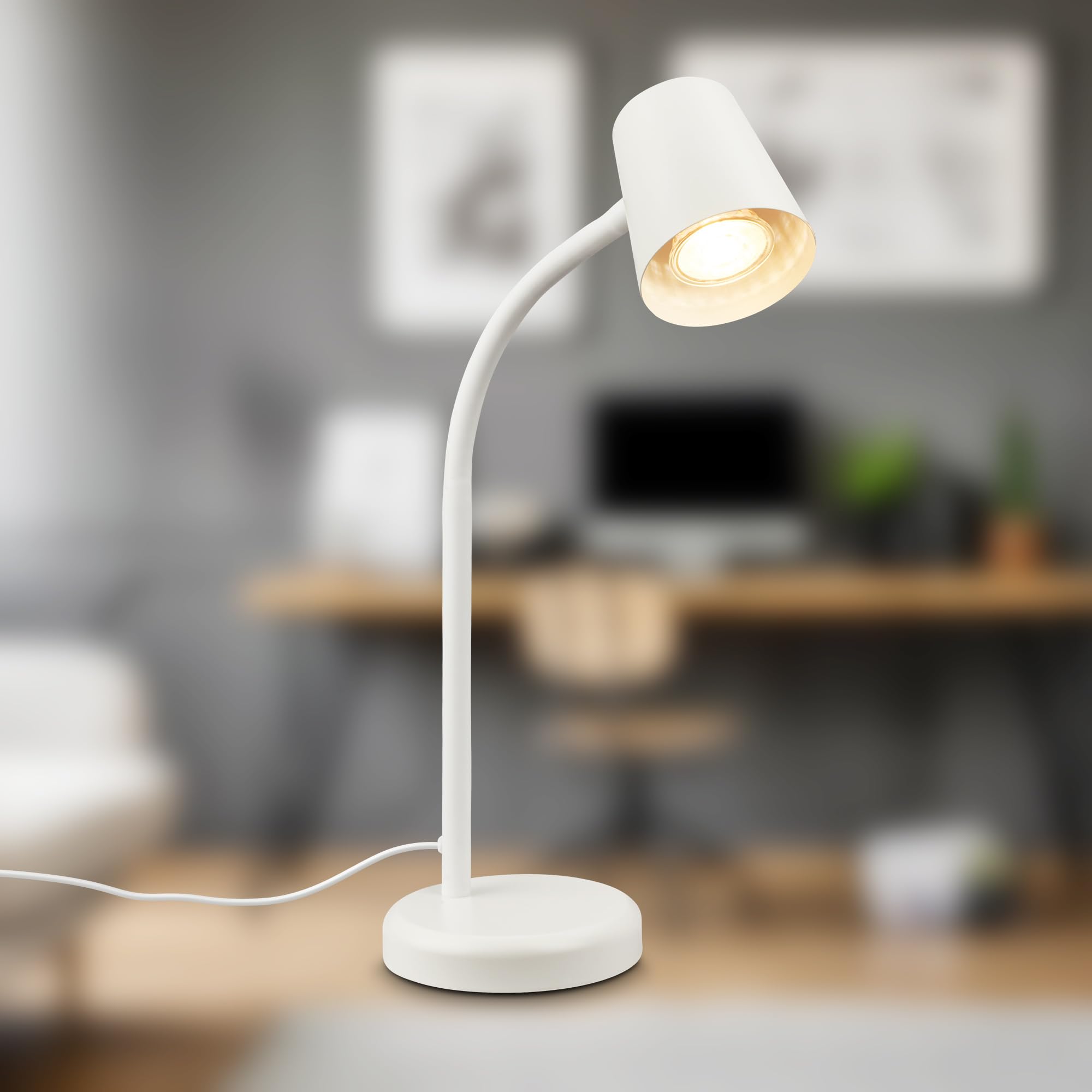 BRILONER - Lámpara Escritorio Orientable, Lamparas de Mesita de Noche, Lámpara de Mesa GU10 para Oficina, con Interruptor de Cable, Lampara Lectura, Lampara de Escritorio, Luz Escritorio, Blanco