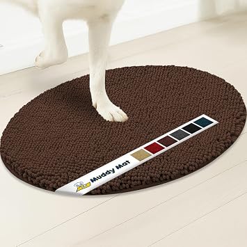 Muddy Mat Shown on TV Super Absorbent Microfiber Dog Door Mat for Muddy Paws, Non-Slip Washable Pet Rug, Quick Dry Chenille Entryway Carpet,Machine Washable Indoor Outdoor Mat, Brown Oval 3ft x 5ft
