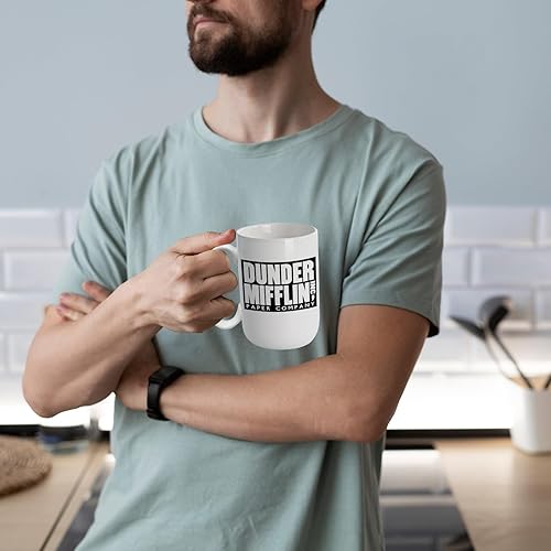 Miniatura 6 de Dunder Mifflin Inc.15 onzas, inspiradas en el programa de televisión The Office, taza de café blanca impresa de doble cara, regalo divertido