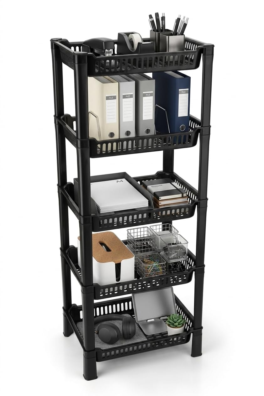 U-Max Multi Tire Kitchen Storage Rack, Plastic Utility Shelf Organiser, Space Saving Storage Solution (Black, 5)-image-1
