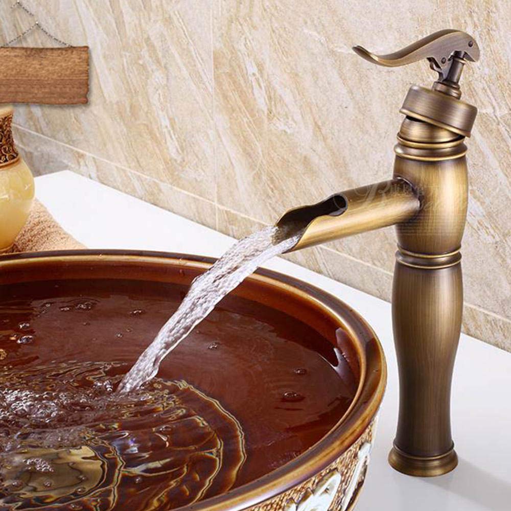 Grifo Baño Lavabo Vintage Alto Grifos de Lavabo Latón Retro Sobre Encimera Lavabo Grifo Lavabo Grifo de Baño Frío y Caliente-B