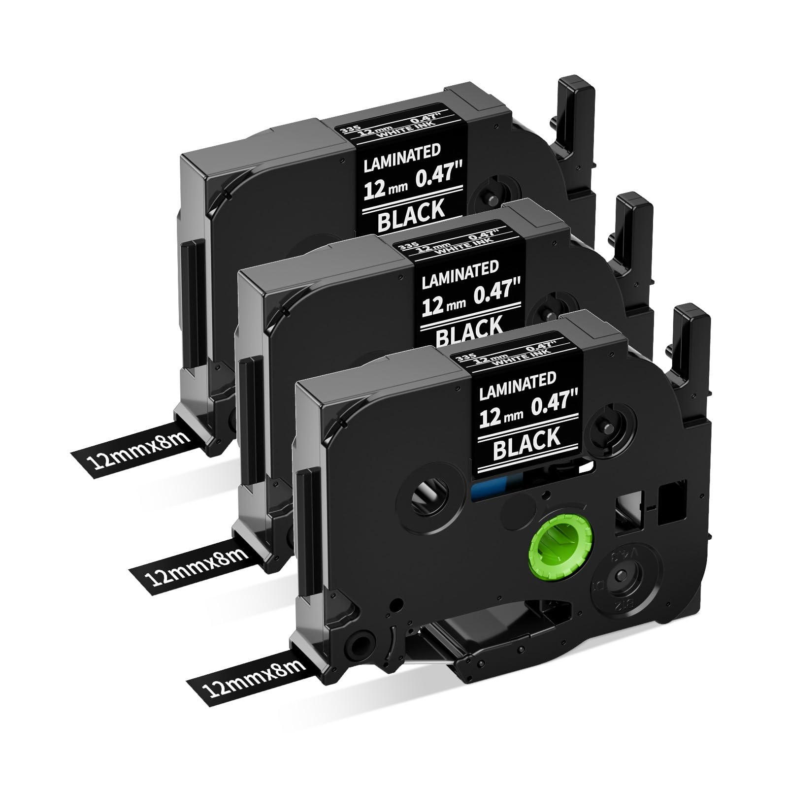 Upwinning Tze 335 Bänder 12mm Schwarz Kompatibel mit Brother P-Touch Schriftbänder Schwarz 12mm TZe-335, Tze 12mm TZe335 Aze-335 für Brother H100R H105 H100LB D210 E110 E300, 3er-Pack