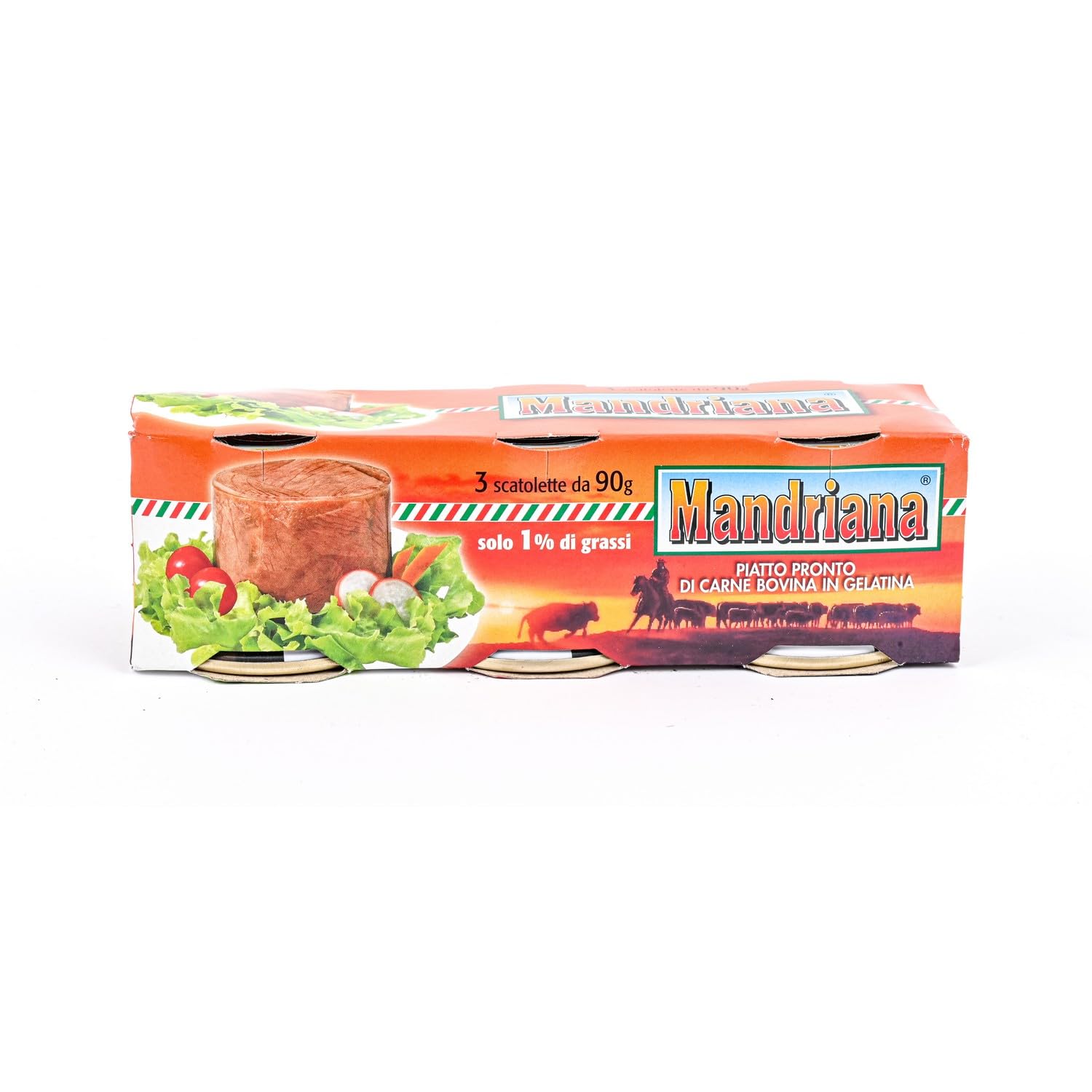 Mandriana, Piatto Pronto di Carne Bovina in gelatina Fertiggericht aus Rindfleisch in Gelee 16x270gr (3x90gr)+ Italian Gourmet polpa 400g