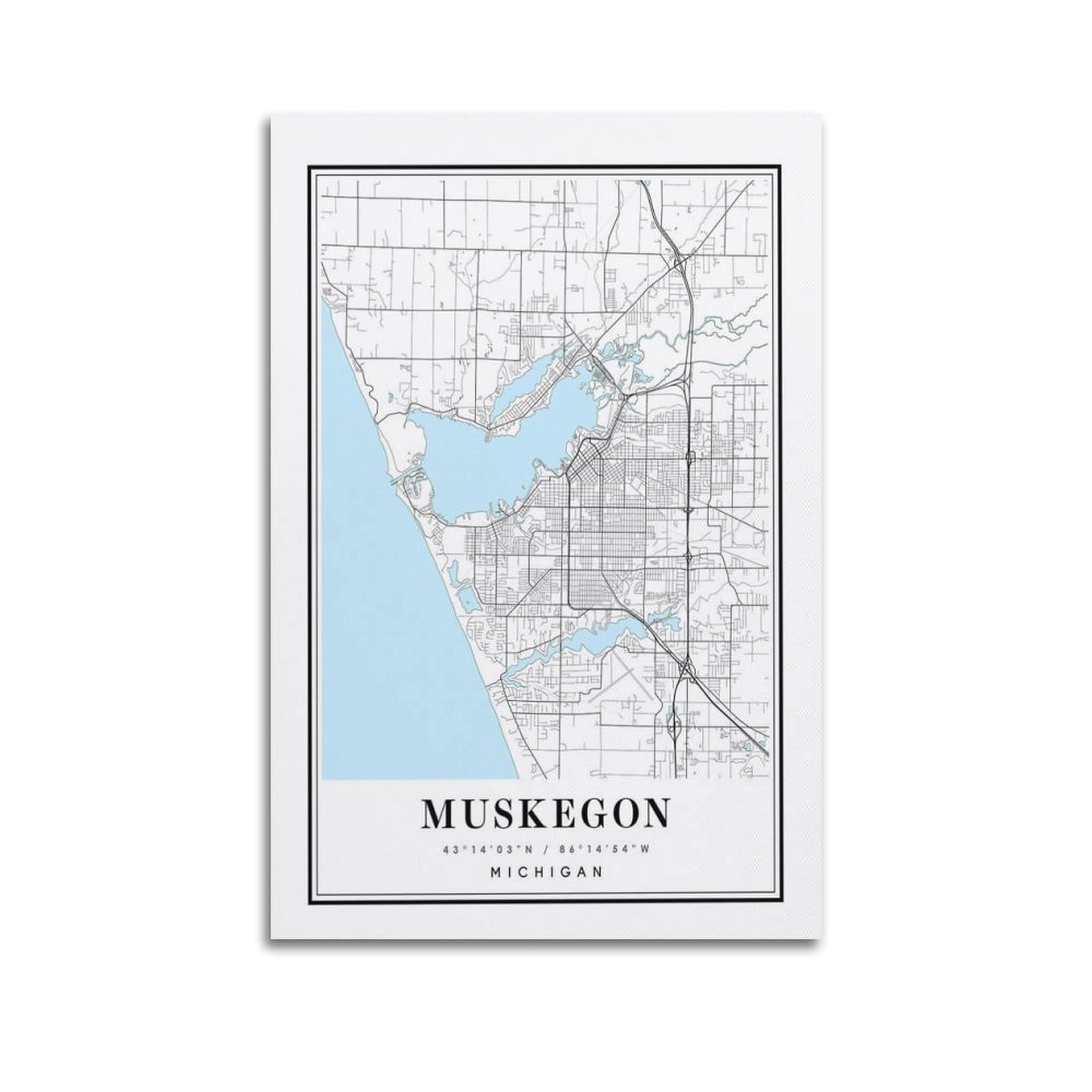 xiaoxiaoshen Muskegon Michigan Map Canvas Poster Wall Art Prints Room Aesthetic Murals Bedroom And Living Decorations 20x30inch(50x75cm)