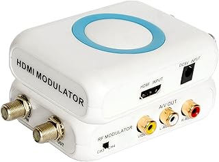 RF Modulator HDMI Coaxial Converter VHF HD Digital Adapter with Antenna ANT In/Out for Roku Fire Stick VCR DVD Laptop PS4 PS5 Xbox Set-top Cable Box to AV Analog Video RCA & F Type Female Coax NTSC TV