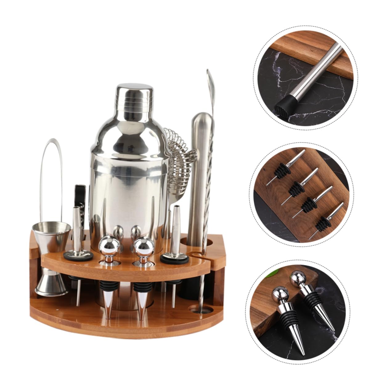 LIFKOME Cocktail Shaker in Acciaio con Base in Bambù Strumenti Bar Resistenti e Impugnatura Confortevole per Barman e Preparazione Aperitivi Casa