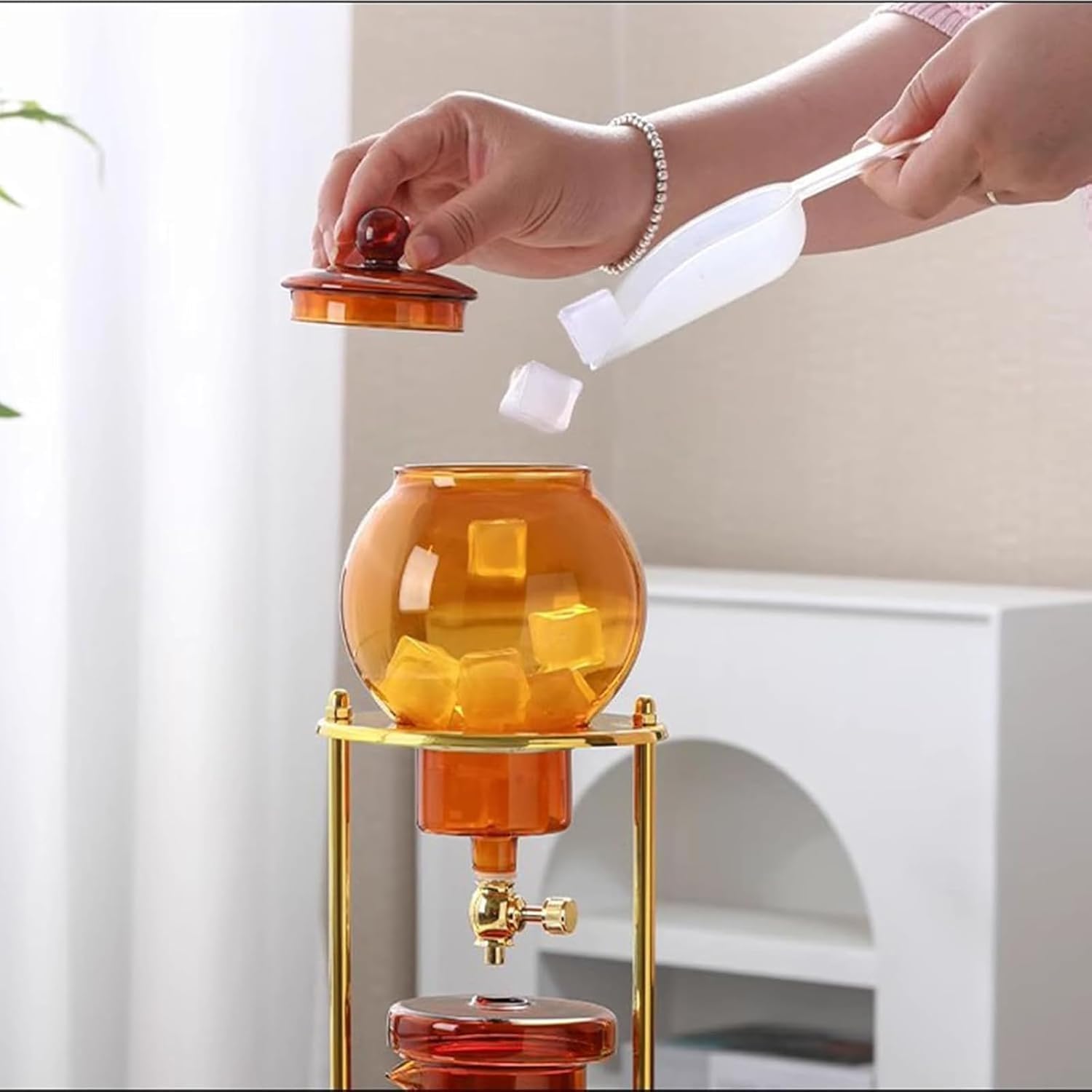 Ekspres do kawy Cold Brew, 600 ml, dzbanek ze szkła borokrzemowego, rama ze stali nierdzewnej, regulowany przepływ wody, system powolnej ekstrakcji na zimno, do domowego biura