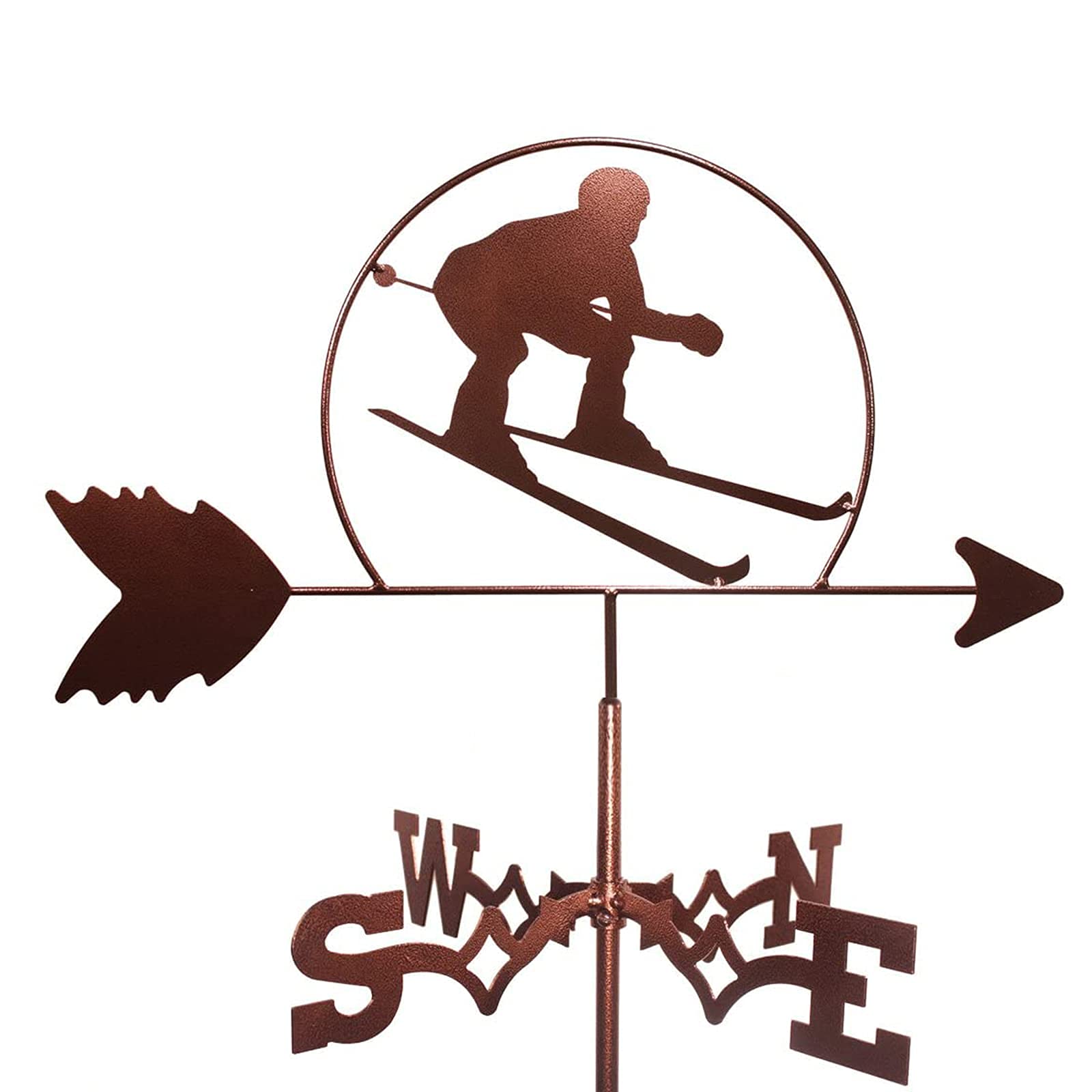 wind vane Decoration Wind Vane, Animal Metal Weather Vane, Truck Wolf King Magpie Ski Dog Vintage Weathervane Hollow Wind Direction Indicator for Outdoor Garden Roof Paddock (Ski)