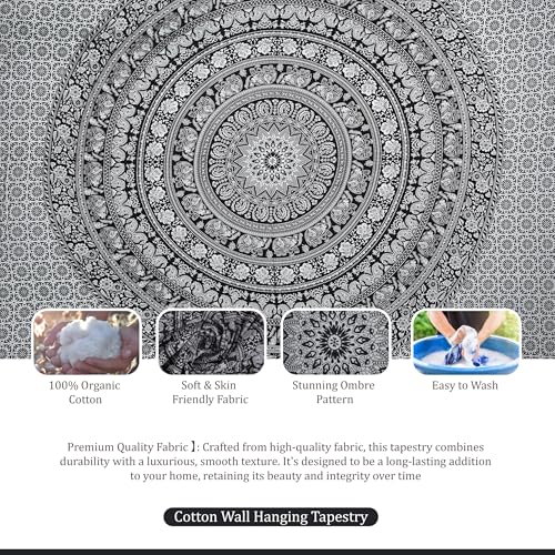Image of Craft Trade 30x40 Inches Black and White Cotton Mandala Ombre Wall Hanging Tapestry