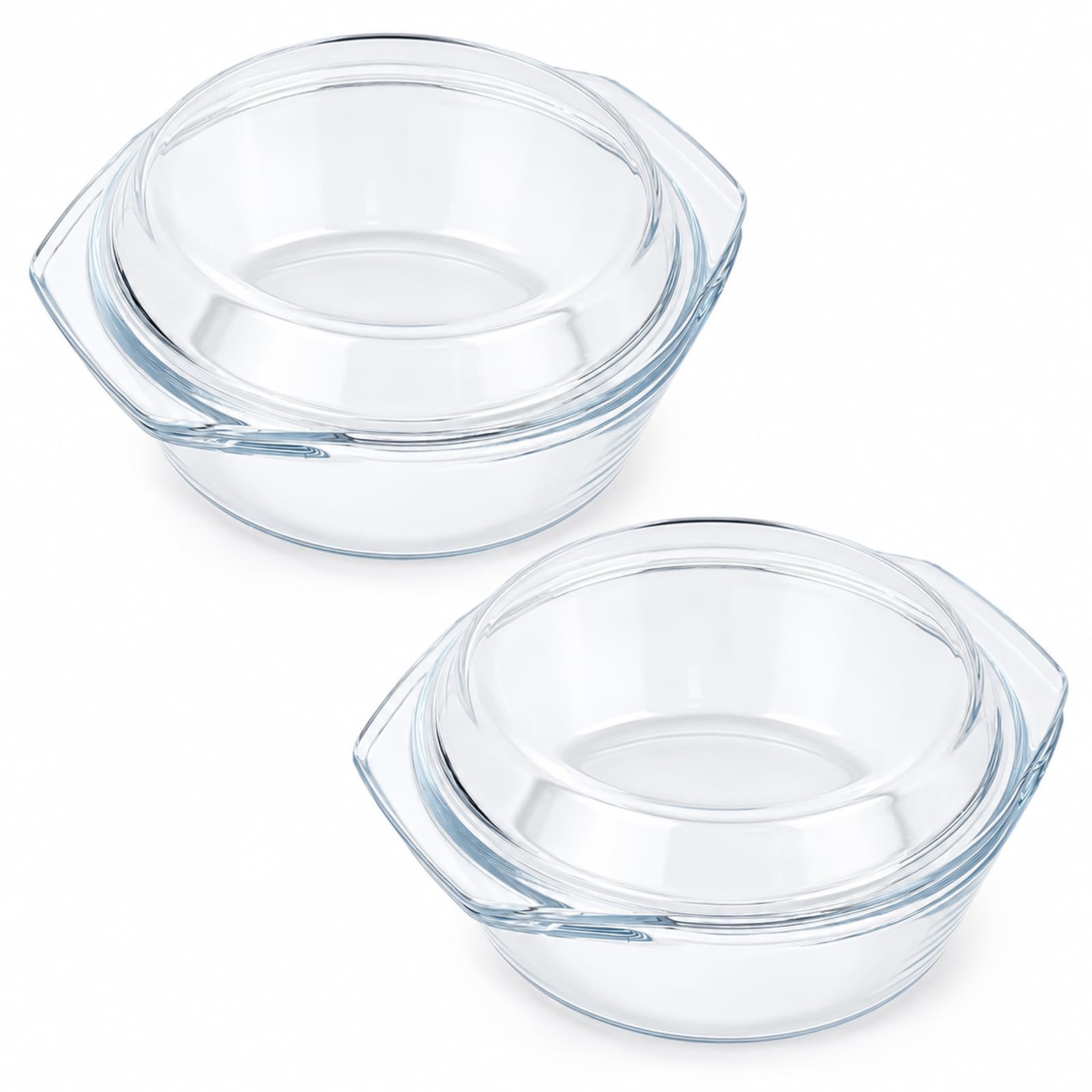 Pirofila in vetro con coperchio e manici, 0,65 l, rotonde, set da 2