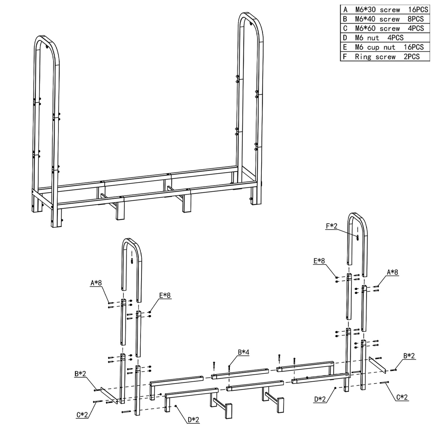 Kendane 4FT Kaminholzregal Aussen Metall Feuerholz Aufbewahrung – Holzlager Außen Wetterfest Brennholzregal Outdoor Außen Garten, Holzregal & Holzunterstand Draußen (122x39.5x100cm,Schwarz)