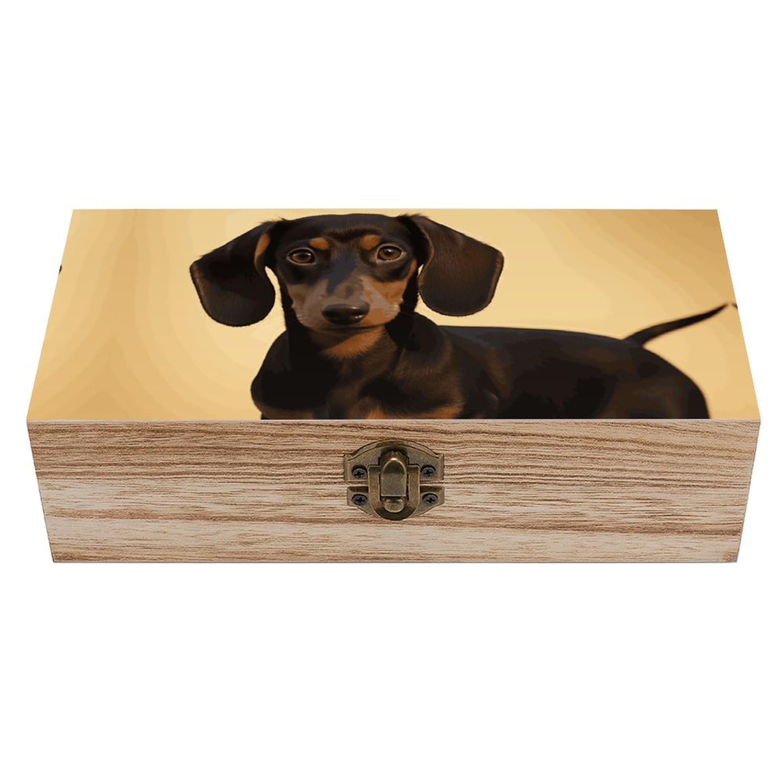 WAFICAC A Cute Dachshund Wooden Keepsake Box Wooden Box with Hinged Lid Decorative Storage Boxes Unique Gift Ideas for Men & Women Size 7.9" X 3.9" X 2.3"