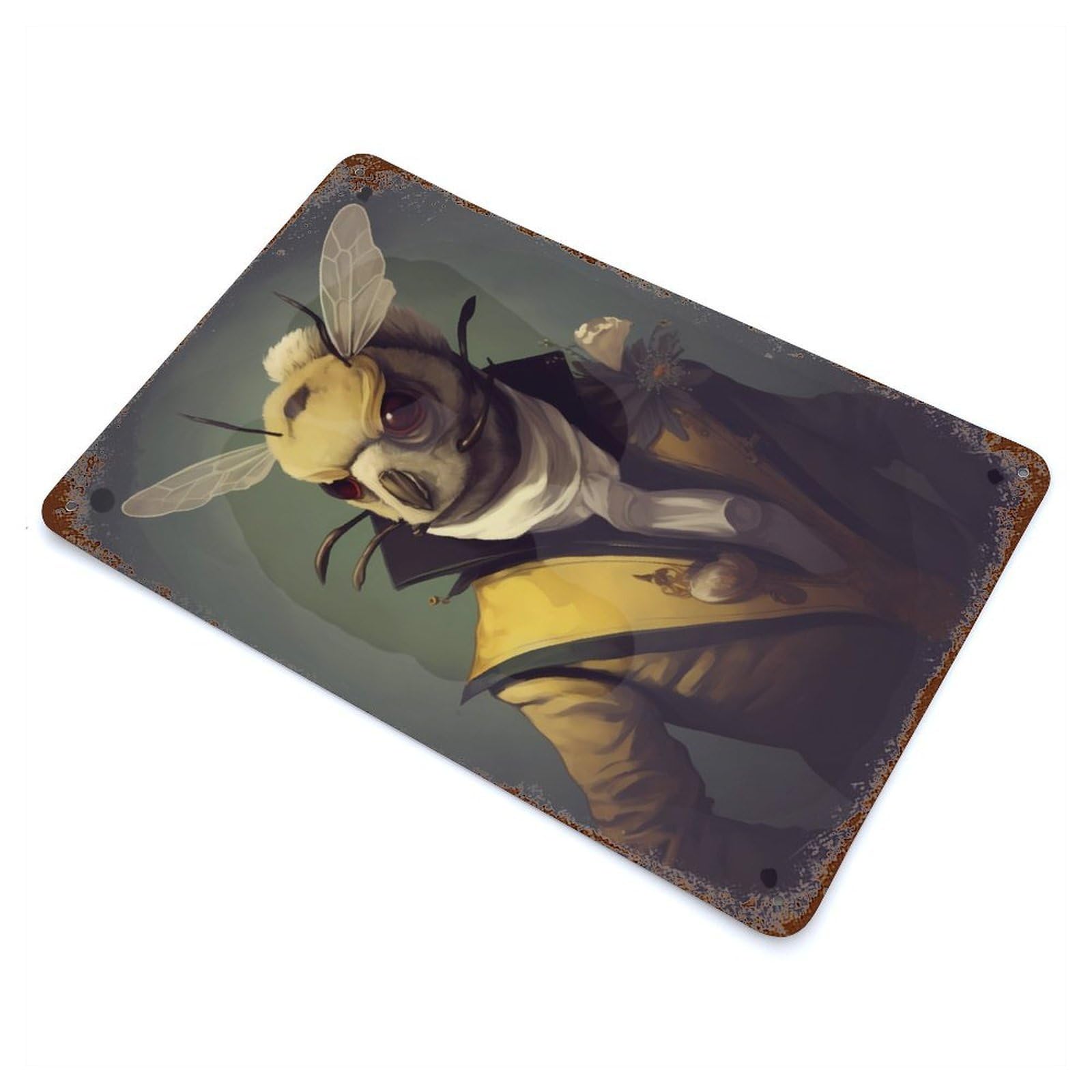 Distressed Metal Wall Sign with Honey Bee Mysticism Design 11.8"x7.9", for Shed, Workshop And Garage Wall Decor, Decorative Metal Wall Art