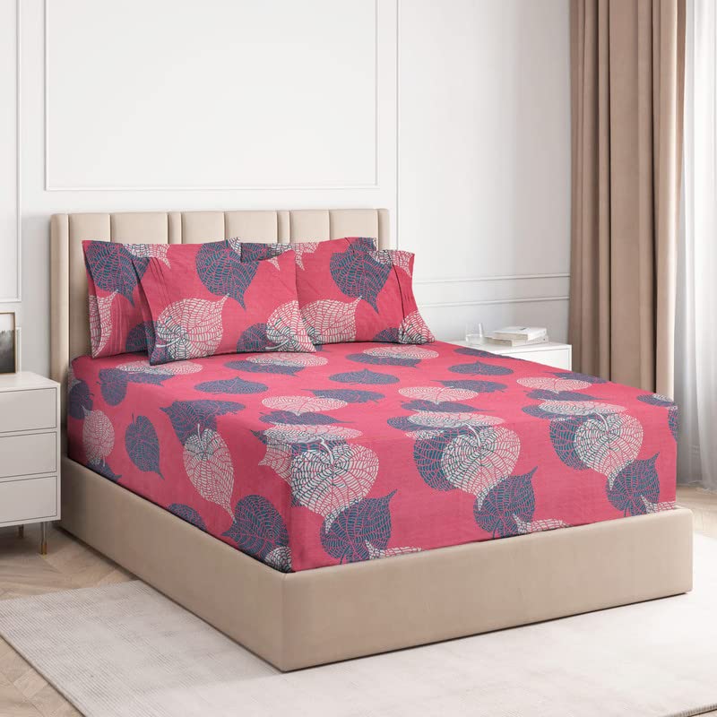 VAS COLLECTIONS Premium Cotton Elastic Fitted Bedsheets with 2 Pillow Covers | Double Bed with All Around Elastic 160 TC Supersoft | Size - 72x78+10 inches Pinks & Greens