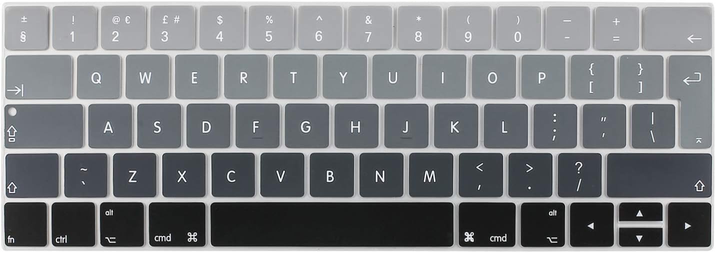 O Ozone Macbook Keyboard Skin for MacBook Pro 15 Inch 13 inch Keyboard Cover 2020 2019 2018 Compatible with A2159 A1990 A1989 A1707 A1706 UK English Layout Grey