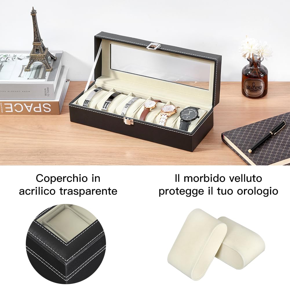 Scatola Portagioie Con Vetro - 12 Scomparti Orologi + Cassetto Per Anelli E Bracciali | Fibra Di Carbonio