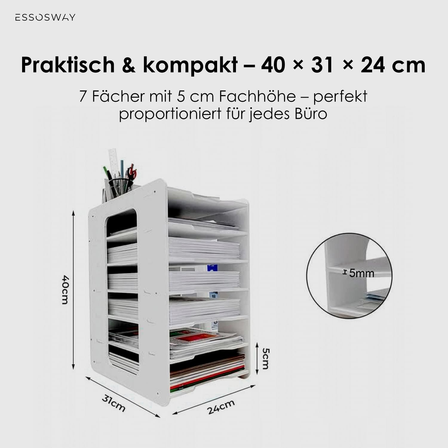 Schreibtisch Organizer - A4 Dokumentenablage - mit Ablagefächer und Stiftehalter - 7 Schubladen - Büro Home Office Zubehör - Weiß