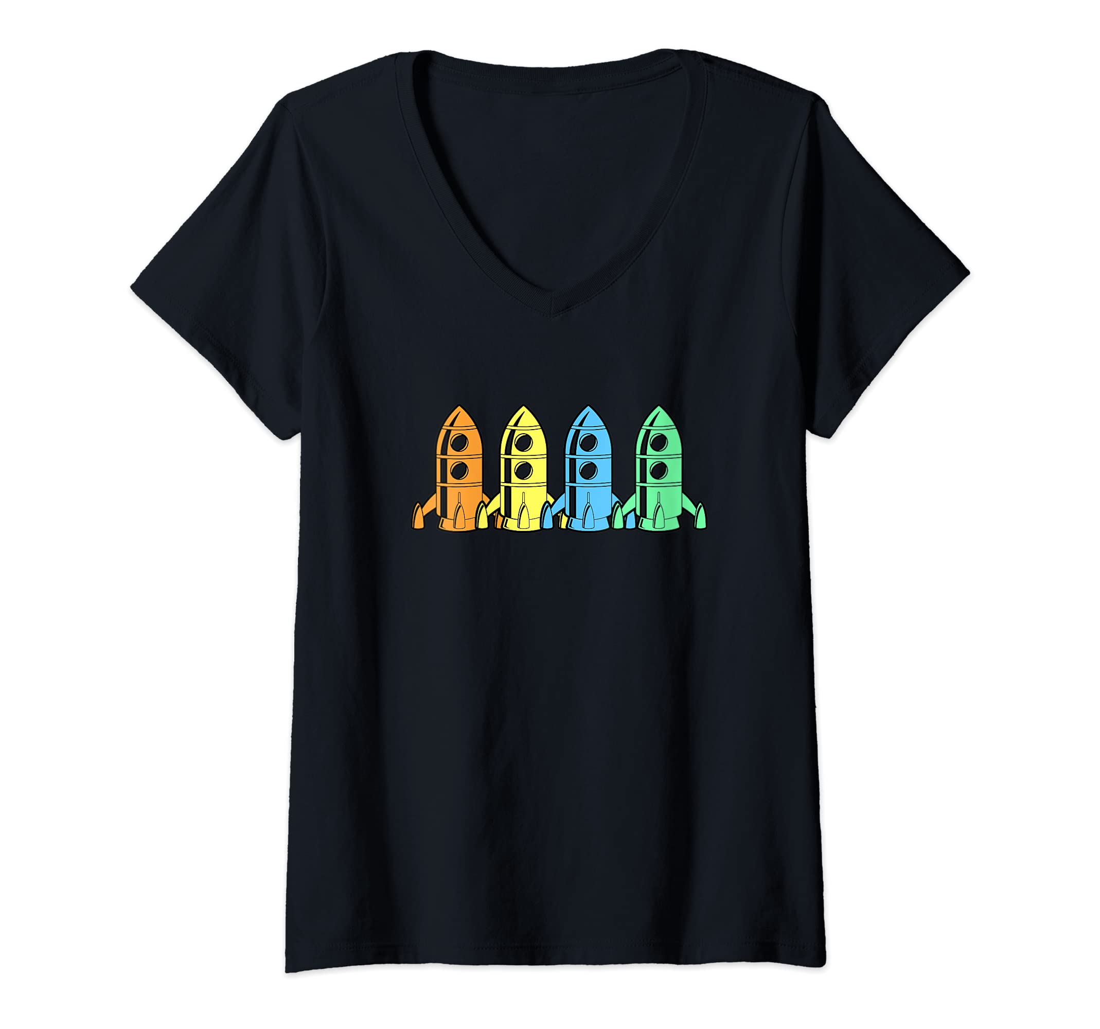 Womens rockets space shuttle universe astrology astronaut universe V-Neck T-Shirt, Black
