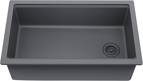 Miniatura 1 de KRAUS Turino KFDW1-33MGR - Fregadero de cocina con estación de trabajo de arcilla refractaria de 33 pulgadas, color gris mate
