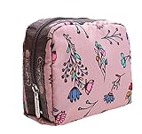 LeSportsac Snowdrops Square Cosmetic Bag/Pouch Style 6701/Color F422, Romantic & Colorful Delicate Sprays of Wispy Flowers & Blooms in Turquoise, Red, Orange, Dusty Mauve Bag, Contrasting Plum Zipper