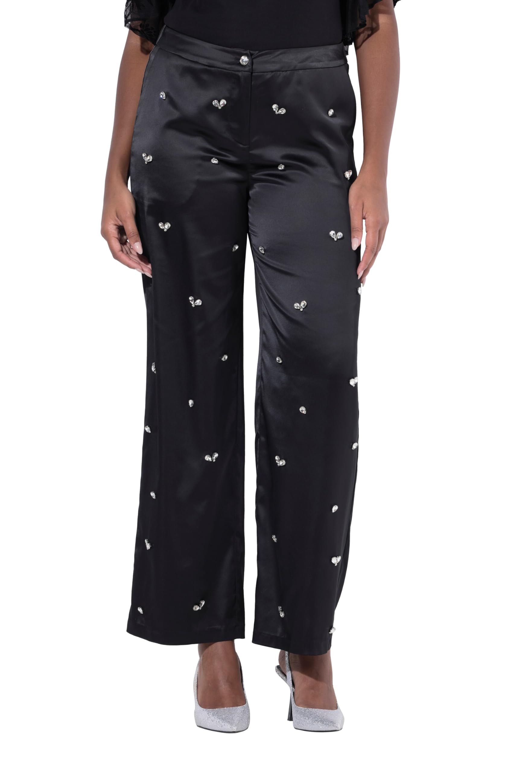 Ulla Popken Damen große Größen Übergrößen Plus Size Hose Mary, Ziersteine, weites Bein, Komfortbund 842730