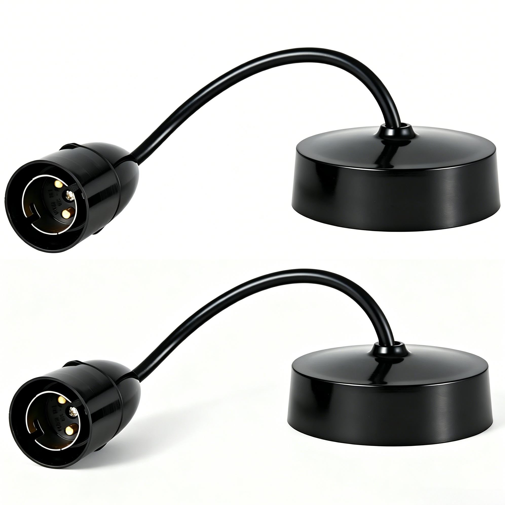 HARPER LIVING B22 Ceiling Pendant Light Fitting Set of 2, 6 Inch (150mm) Black Plastic Lamp Holder, DIY Pendant Light Base for Kitchen Island Living Room Bedroom Dining Room, Indoor Lighting Fixture