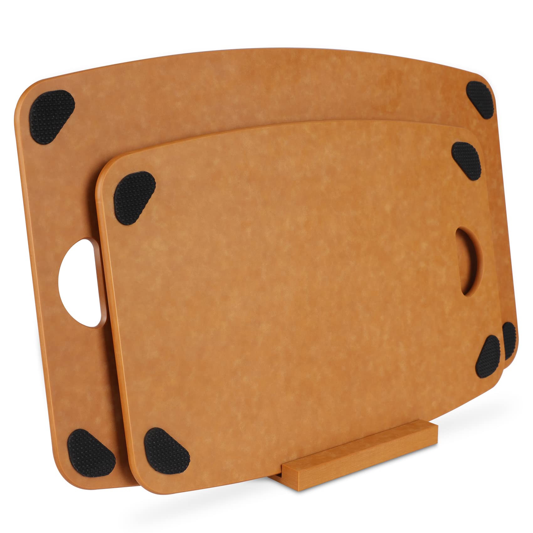 Wood Cutting Board Set with Holder,2 Piece Reversible Non Slip Chopping Boards for Kitchen - Medium & Large Size Cutting Board Set,Reversible Wood Fabric Cutting Boards with Storage Holder