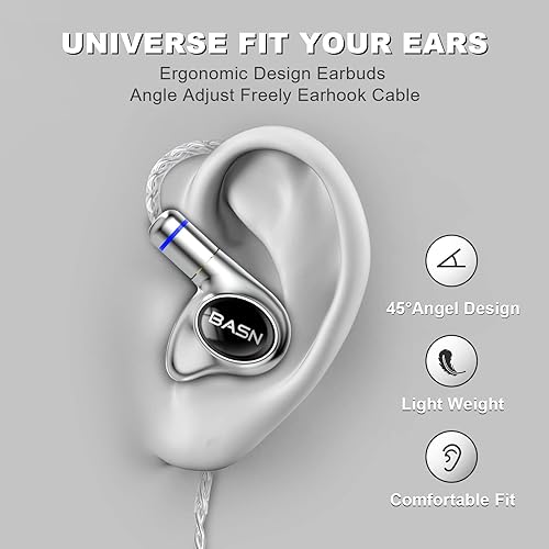 Vista 33 de BASN Metalen - Monitores intrauditivos para auriculares, músicos, aislamiento de ruido, 4 controladores, IEMs con graves profundos, dos cables MMCX