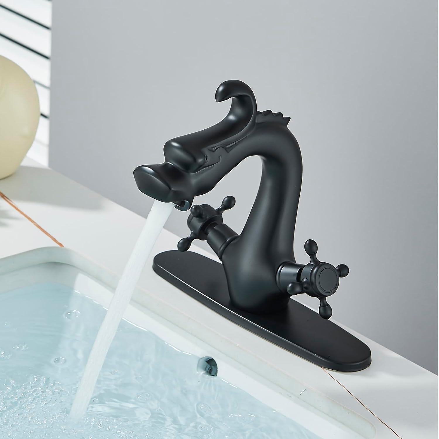 Senlesen Deck Mounted Double Knobs Single Hole Bathroom Vanity Basin Mixer Tap Matte Black