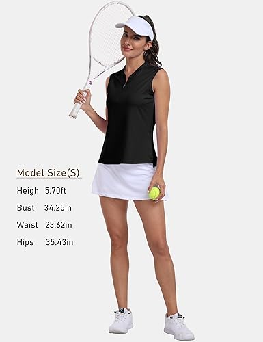 Vista 4 de Camisetas polo de golf para mujer, ajustadas, sin mangas, deportivas, de secado rápido, atléticas, para trabajo de tenis