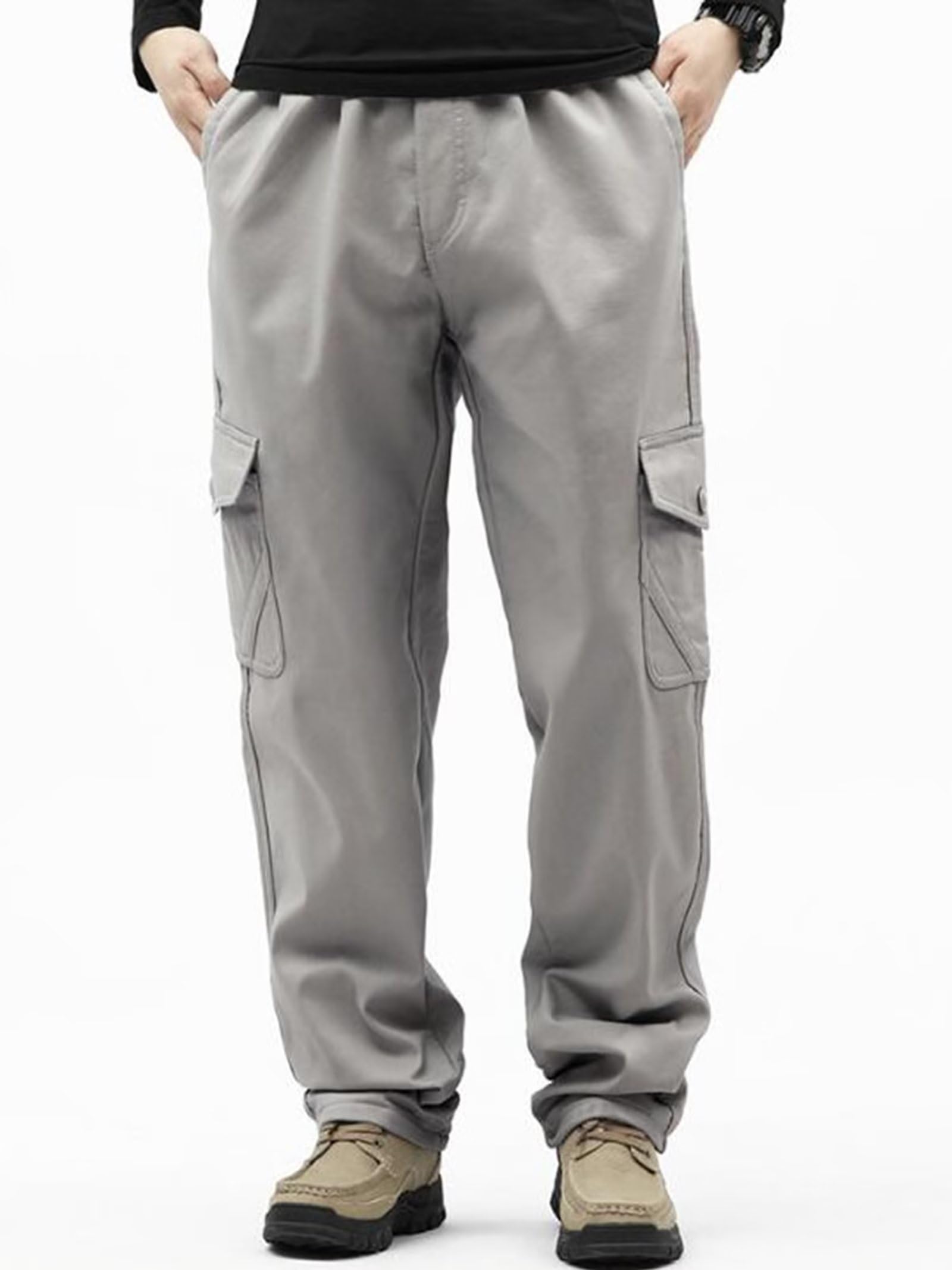 Uomo Pantaloni Cargo Termico Caldo Pile Foderato Pantaloni da Combattimento Elastico Vita Pantaloni tattico Pantaloni Softshell con Tasche Multiple