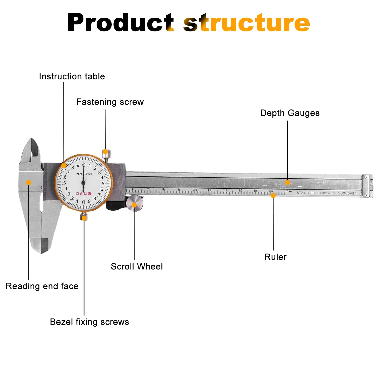 Calibro A Corsoio Con Quadrante, 150mm/0,02mm Calibro Analogico Con Orologio, Calibri A Quadrante Ad Alta Precisione Acciaio Inossidabile Dial Caliper Per Misurzione Esterna Interna Profondità