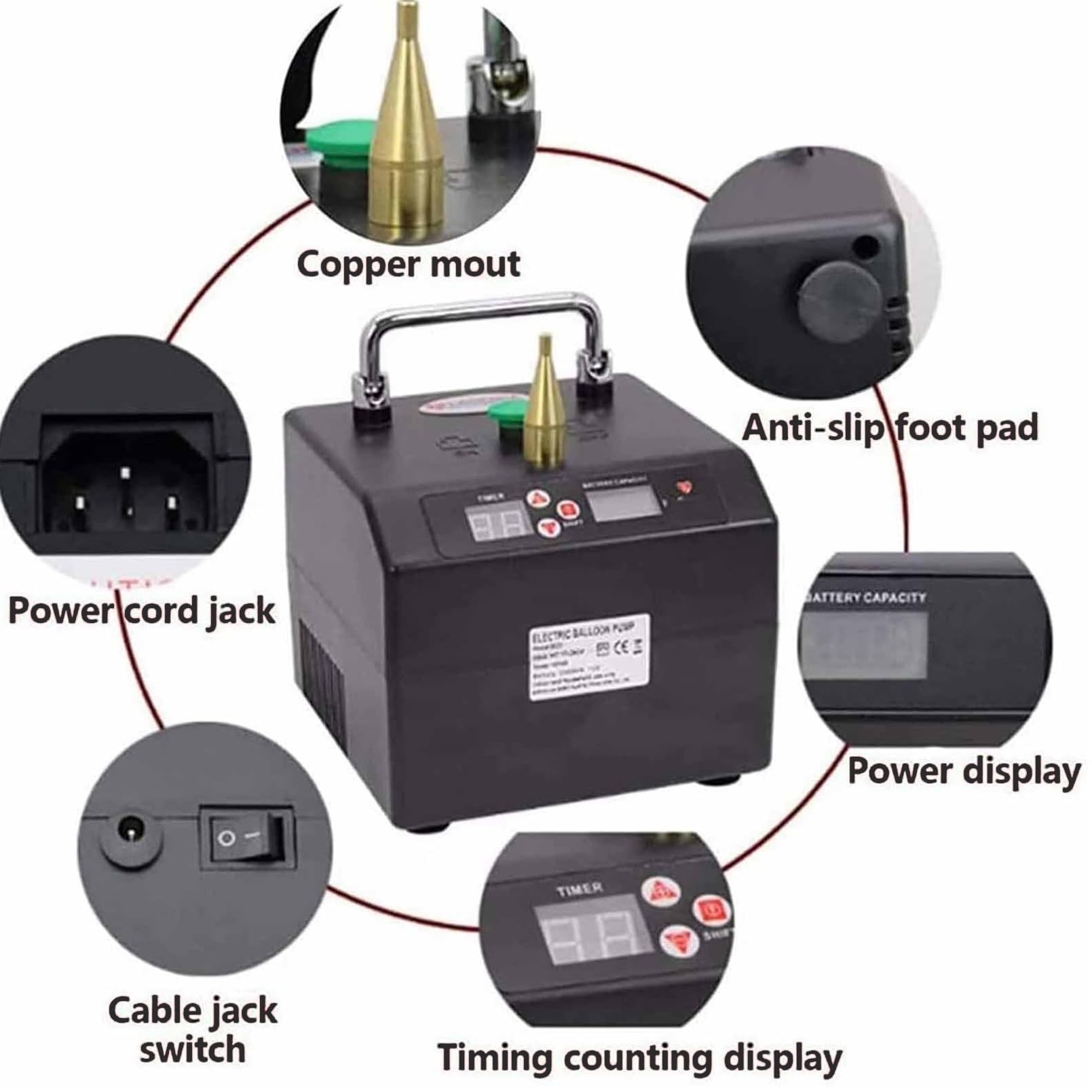 Pompa Ad Aria per Palloncini Elettrica, Pompa per Palloncini Elettrica Portatile Gonfiatore per Palloncini Conteggio Tempi del Ventilatore d'Aria per Feste, Display Digitale, Facile da Trasportare