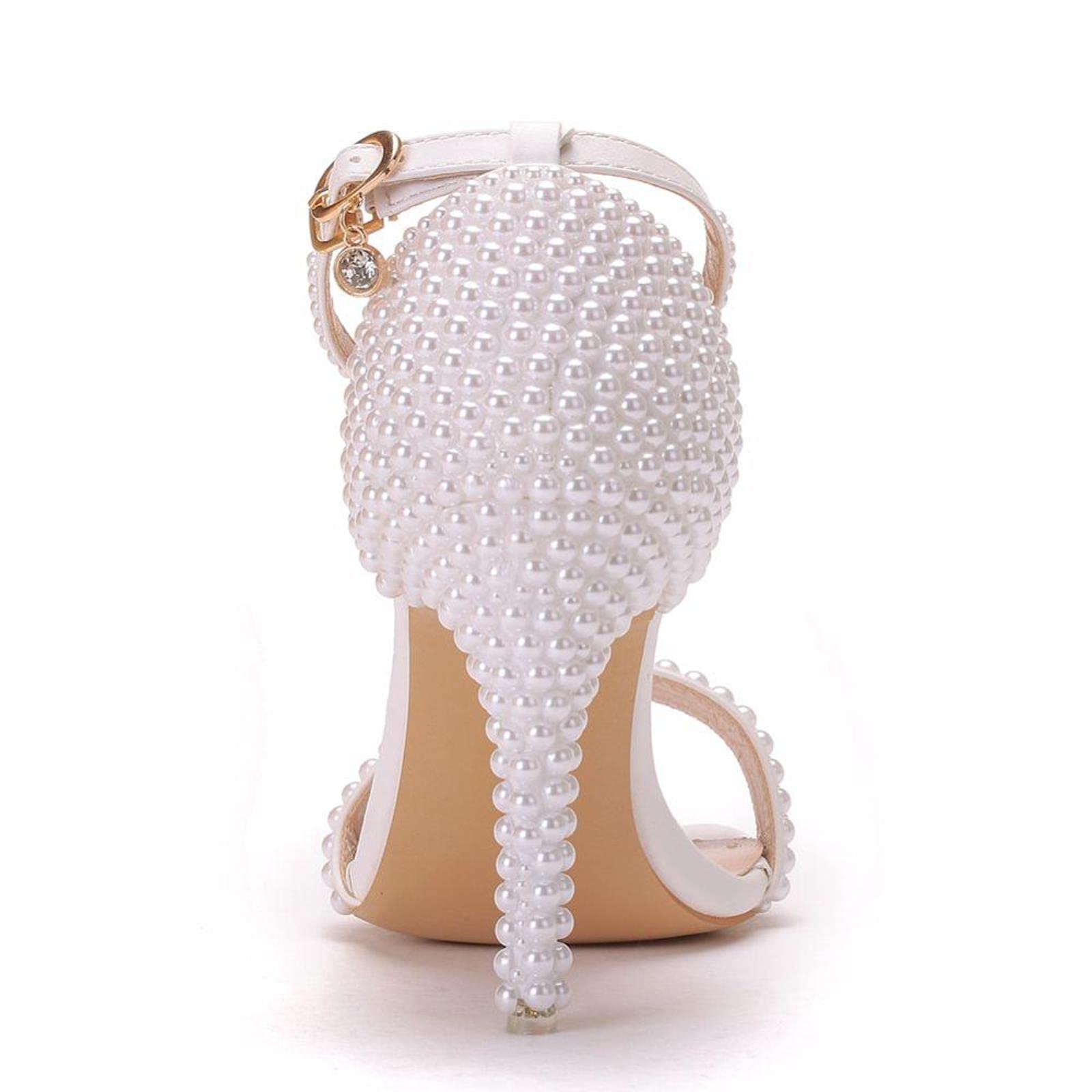 Crystal Reina Novia Zapatos de Boda Moda Zapatos Blancos Mujer Tobillo Correa Vestido de Fiesta Sandalias de Punta Abierta Tacones Altos Bombas Femeninas
