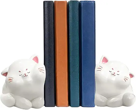 White Cat Decorative Bookends Cute Cat Hug Shape...