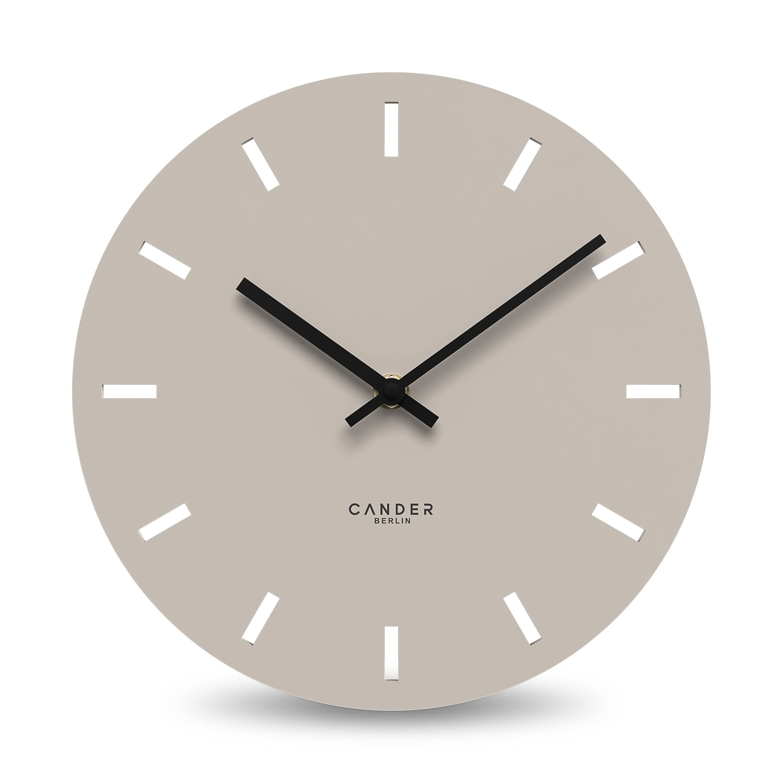 Cander Berlin lautlose Wanduhr ohne Ticken moderne Küche Wohnzimmer warmgrau MDF 30 cmVintage